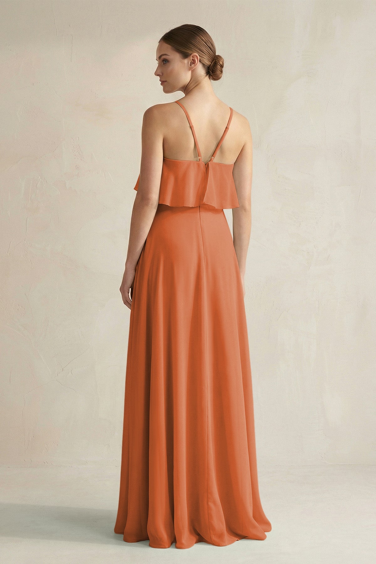 Halter Neck A-Line Chiffon Bridesmaid Dress with Keyhole in Terracotta